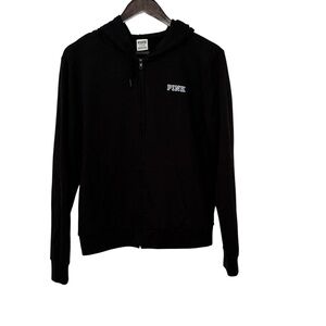 PINK Victoria's Secret Black Full Zip Hoodie Woman's Size Large